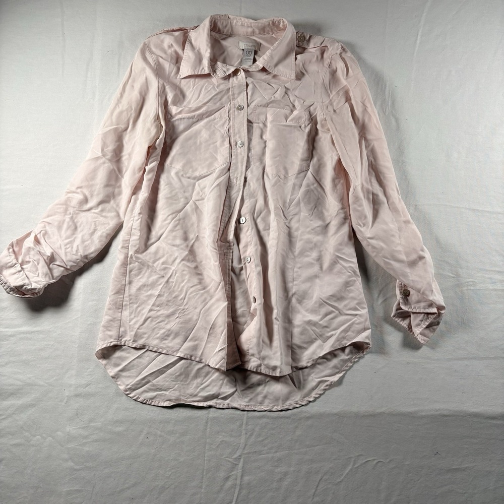 THE CHICO'S PINK BUTTON UP BLOUSE ROLL TAB DESIGN SIZE 00